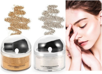 GABBU Waterproof Gold Silver Highlighter Makeup 2 In 1 Single Color Face Loose Powder Highlighter(Gold, silver)