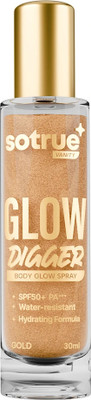 Sotrue Glow Digger Body Glow Spray 30 ml, Infused with Pearlescent Shimmer for Body, Highlighter(Gold)