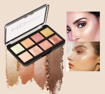 NADJA High Pigment Highlighter Palette for Face Makeup, 8 Multishades Highlighter(MULTI COLOR)