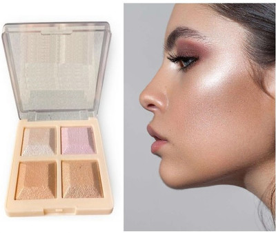 BLUEMERMAID 4 Color Highlighter Palette Blusher | Weightless Long lasting Highlighter(MULTI COLOR)