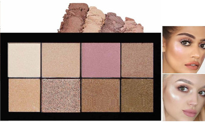 Latixmat 8 color HD face highlighter and bronzer combo palette Highlighter(multicolor)