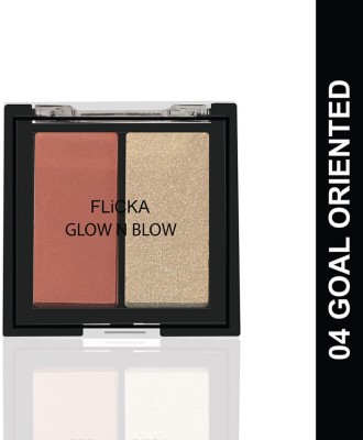 Flicka Glow N Blow Blusher And Highlighter Palette, 04 Goal Oriented Highlighter(Brownish Pink, Gold)