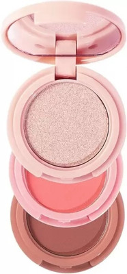THTC 3 In 1 HD Baked 3 Color Blusher, Highlighter, Eyeshadow Palette Brush Highlighter(Multicolor)