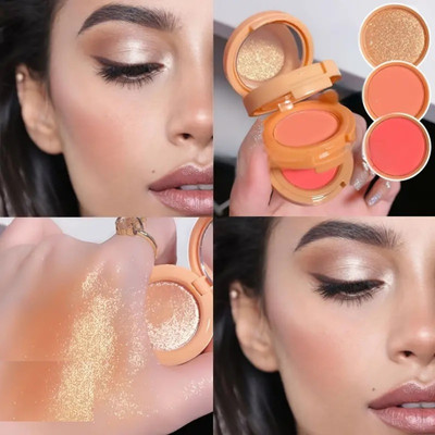 MYEONG 3 In 1 Matte Highlighter Blush Pearly Blusher Shimmer Palette Highlighter(Multcolor)