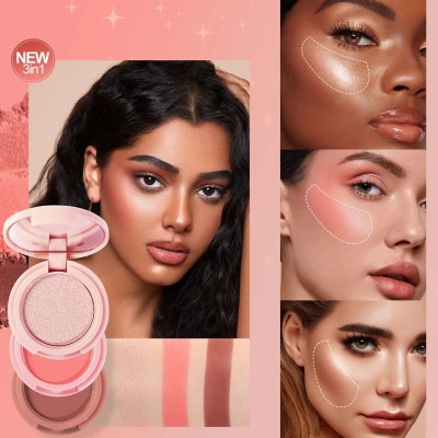 Vyomiris Best Blush and Highlighter Kit, 3 in 1 Makeup Pressed Powder Palette Highlighter(multi color)