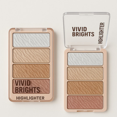 FIDAH 4-Shade Highlighter Palette – Multi-Dimensional Glow Kit Highlighter(Multishade – Silver, Champagne, Gold, Rose Gold)