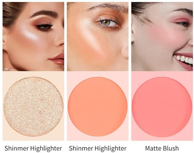 MYEONG 3 In 1 Highlighter And Blush Palette Kit Highlighter(Multi Shade)