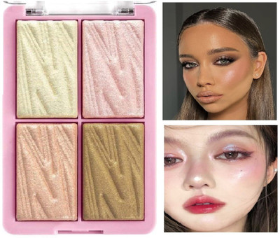 REIMICHI 4 Shades Shimmer Blusher And Highlighter Palette For Face Makeup| Multicolor(multicolor)