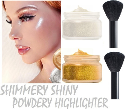 CATERINACHIARA Best Quality Shimmer Finish Gold & Silver Highlighter Powder Pack Of 2 Highlighter(multi color)