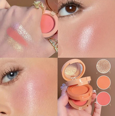 MYEONG 3 in 1 Blush And Highlighter Eye shadow Palette Pearly Shiny Face Makeup Kit 4.8 g(Multi Shade)