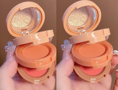 EVERERIN New Korean 3 in 1 face blusher + highlihger with mini eyeshadow palette Highlighter(multicolor)