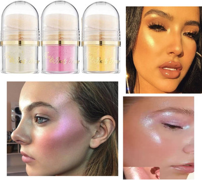 Latixmat 3 Color Highlighter for face & body brightening contouring high-gloss glitter Highlighter(MULTI COLOR)