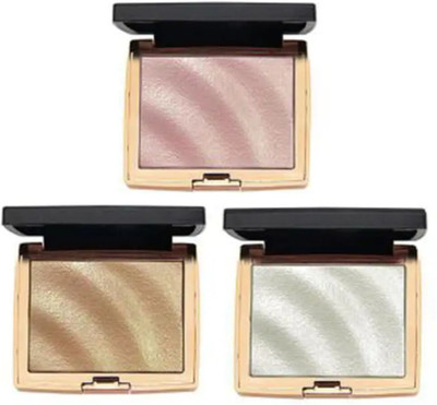 HSQ Glow Trio Highlighter Set – Gold, Silver & Pink Shades Highlighter(Multicolour)