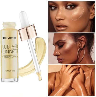 REIMICHI Ultra Glow Liquid Highlighter | Illuminating & Glitter Highlighter | Dewy Finish Highlighter(GOLD PEARL)
