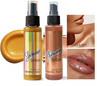 GABBU Combo Makeup Smooth Body Luminizer Moisturizing Glitter Body Spray Highlighter(Copper, Gold)