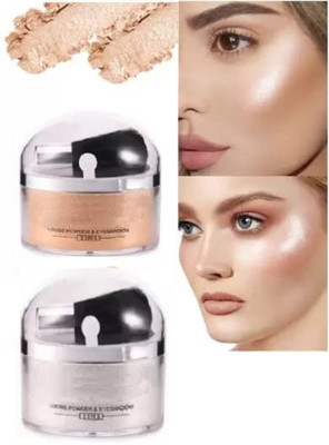 Jiwoo SILVER & GOLD WATER PROOF & LONG WEAR HIGHLIGHTER WITH BRUSH FINE POWDER Highlighter(GOLD, SILVER)