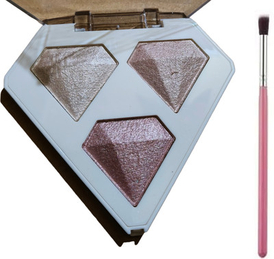 MISTY ALLE one diamond shaped 3 in 1 highlighter pallet with applicator brush Highlighter(multicolor)