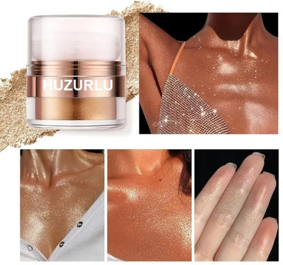 HUZURLU FACE & BODY SHIMMERY HIGHLIGHTER POWDER WITH SWEAT LOCK FORMULA Highlighter(GOLD)