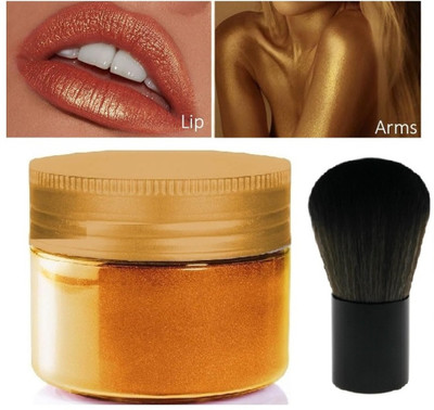 MYEONG Golden Color Shimmer Highlighter Powder Waterproof Makeup Highlighter With Brush Highlighter(Golded)