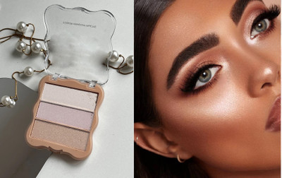 HUZURLU 3 in 1 Makeup Powder for Glowing Look Highlighter(MULTICOLOR)