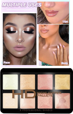 USBK 8 Multicolor Highlighter for Face Makeup Easy to Blend Formula  Highlighter(MULTI-COLOR)