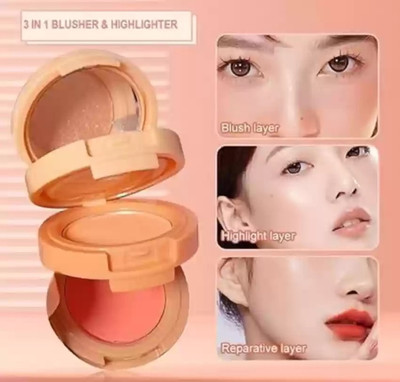 HUZURLU 3 In 1 Highlighter & Blusher travel friendly mini face Highlighter(MULTICOLOR)