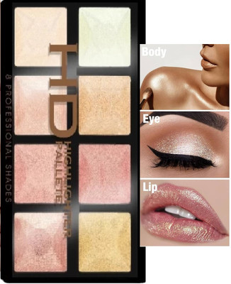 Herrlich 8 SHIMMER & SHINY COLORS HIGHLIGHTER & BRONZER PALETTE Highlighter(MULTI COLOR)