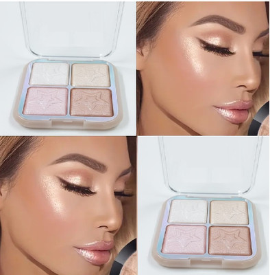 GABBU Korean Four Color Contour Highlighter Palette Smooth Glitter Brightening Makeup Highlighter(Multicolor)
