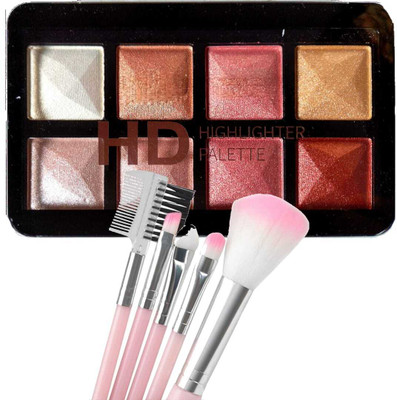 LOVE HUDA HD 3 In 1 Baked 8 Color Blusher, Highlighter, Eyeshadow Palette & Brush Set Highlighter(Multicolor)