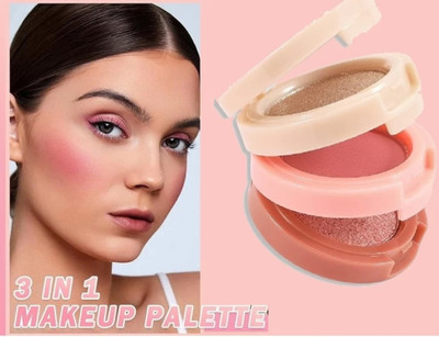 SHENY COLORS cute pink palette 3 in 1 blusher and highlighter palette Highlighter(MULTICOLOR)