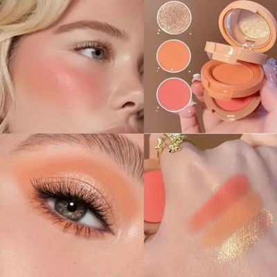 MYEONG 3 In 1 Matte Glitter Highlighter Shiny Eyeshadow And Blusher Palette 4.8 g(Multi Shade)