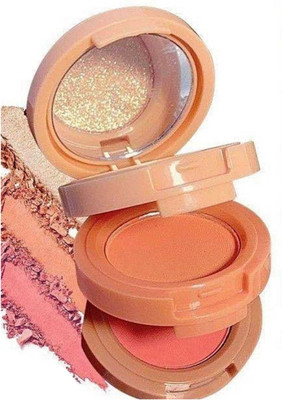 LOVE HUDA Baked Professional HD Blusher Powder And Highlighter Eyeshadow Palette Highlighter(3in1 Multicolor Shimmer Blush Contour With Brush Kit For Face Makeup Combo)