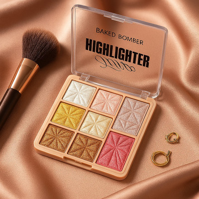 FIDAH Baked Bomber Highlighter Palette – Shimmer Glow for Face & Body Highlighter(Multicolor)