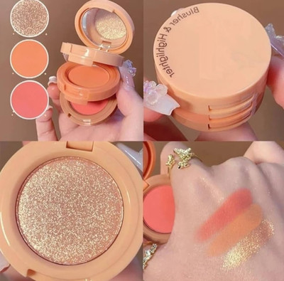 MYEONG 3-in-1 Makeup Highlighter, Blusher And Eyeshadow Palette with Mirror 4.8 g(Multi Shade)