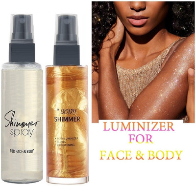 Yuency Spray, Face & Body Highlighting Makeup Combo Highlighter(golden / silver)
