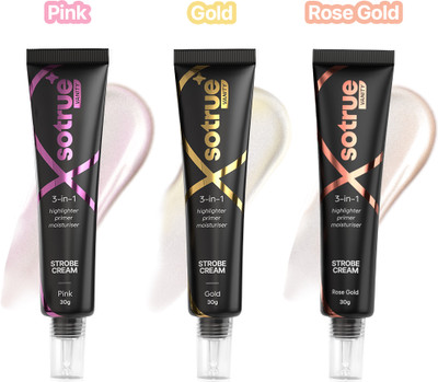 Sotrue Strobe Cream Combo-30g each| Instant Illumination|Primer+Moisturizer+ Highlighter(Pink, Gold, & Rose Gold)