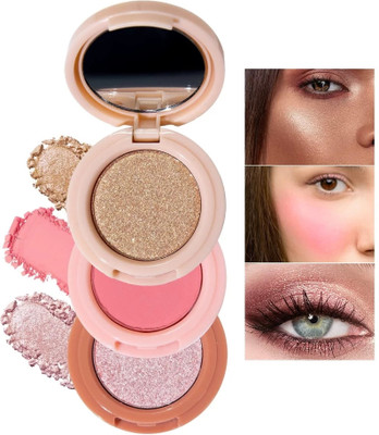 Sheny 3 in 1 face blush + highlighter with mini compact palette (Multi Shade) Highlighter(MULTICOLOR)