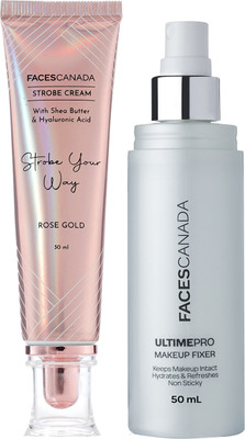 FACES CANADA Glow & Go Makeup Kit | Hydrating Makeup Fixer | All Day Natural Glow Primer  - 80 ml(Rose Gold Strobe Cream (30ml) & Makeup Fixer (50ml))
