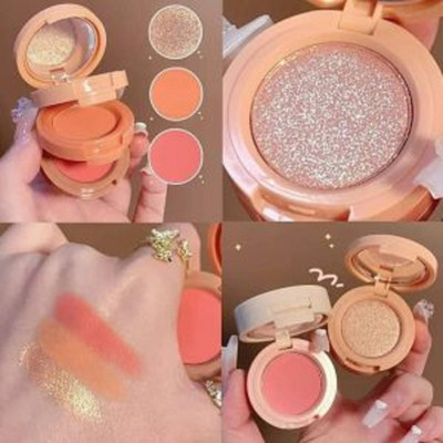 REIMICHI Professional HD Baked Blusher Powder And Highlighter Eyeshadow Palette Highlighter(3in1 Multicolor Shimmer Blush Contour With Brush Kit For Face Makeup Combo)