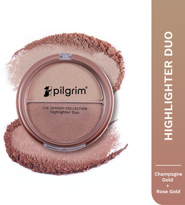 Pilgrim Highlighter Duo lightweight & Long Lasting Highly-Pigmented Powder Highlighter(The Gold Rhythm Champagne Gold & Rose Gold - 01)
