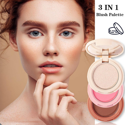 Vyomiris 3 in 1 Makeup Pressed Powder Palette Shimmer Highlighter(multi color)