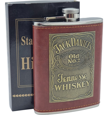 VIOVI Genuine Leather Wrapped Jack Daniels Whiskey Hip Flask (8oz) For Alcoholic Drink Stainless Steel Hip Flask(230 ml)