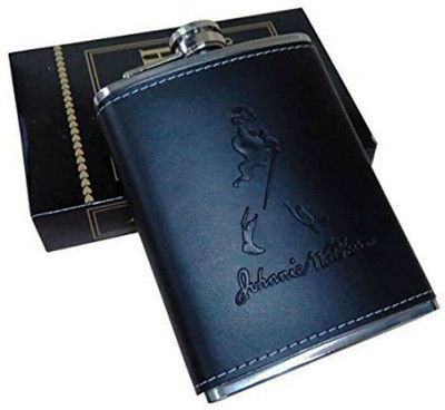 Planetoid Johnnie Flask 8oz Stainless Steel Leather Hip Flask Black Liquor Flask Or Wine Stainless steel Hip Flask(236 ml)