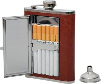Linist Stainless Steel Hip Flask with Built-in Cigarette Case (230ml/8oz) Stainless Steel Hip Flask(230 ml)