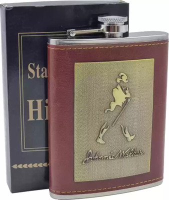 VariousEye 1004 Brown Genuine Leather Wrapped Whiskey Hip Flask 8oz Alcoholic Drink Stainless Steel Hip Flask(235 ml)