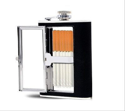 XPEDITION XPERTS Hip Flask Pocket Hidden Flask with Built-in Cigarette Case for Liquor (HP-1208) Stainless steel Hip Flask(230 ml)