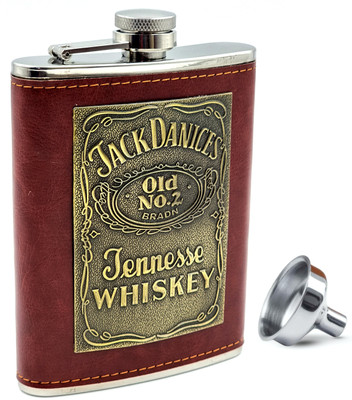 VIOVI Jack Danices Liquor Hip Flask (8oz) Genuine Leather Wrapped with Funnel Stainless Steel Hip Flask(230 ml)