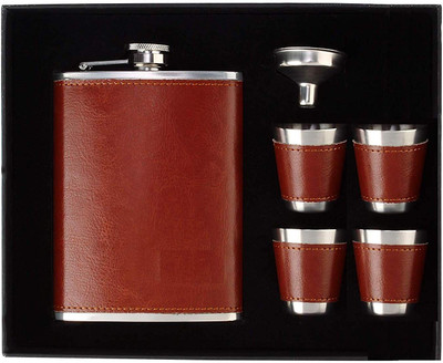 VINSH ENTERPRISE Stainless Steel Hip Flask Set with 4 Shot Glasses and Funnel Stainless Steel Hip Flask(250 ml)