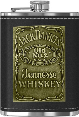 VariousEye Black Genuine Leather Wrapped Jack Daniels Whiskey Hip Flask 8oz Alcoholic Drink Stainless Steel Hip Flask(236 ml)