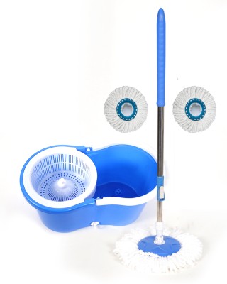 Qozent Magic Dry Bucket Mop - 360 Degree Self Spin Wringing (With 2 Refill) Mop Set(Blue)
